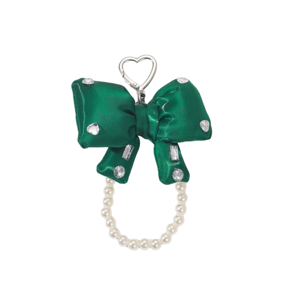 Rhinestone Bow Bag Charm - Sparkly Pearl Keychain