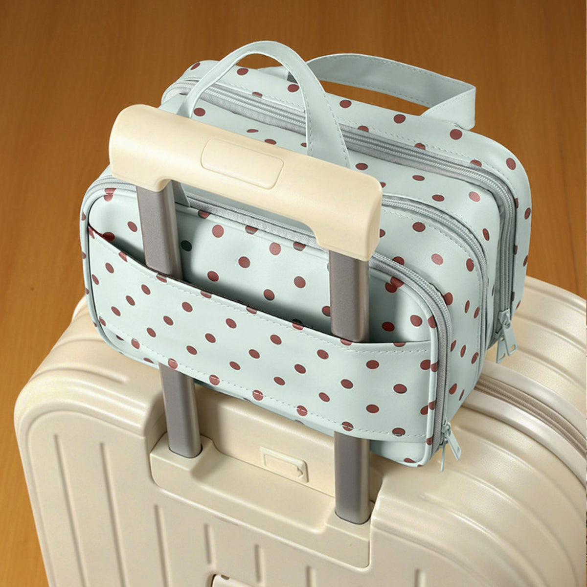 Polka Dot Travel Makeup Bag - 3-Zone Large Capacity Organizer