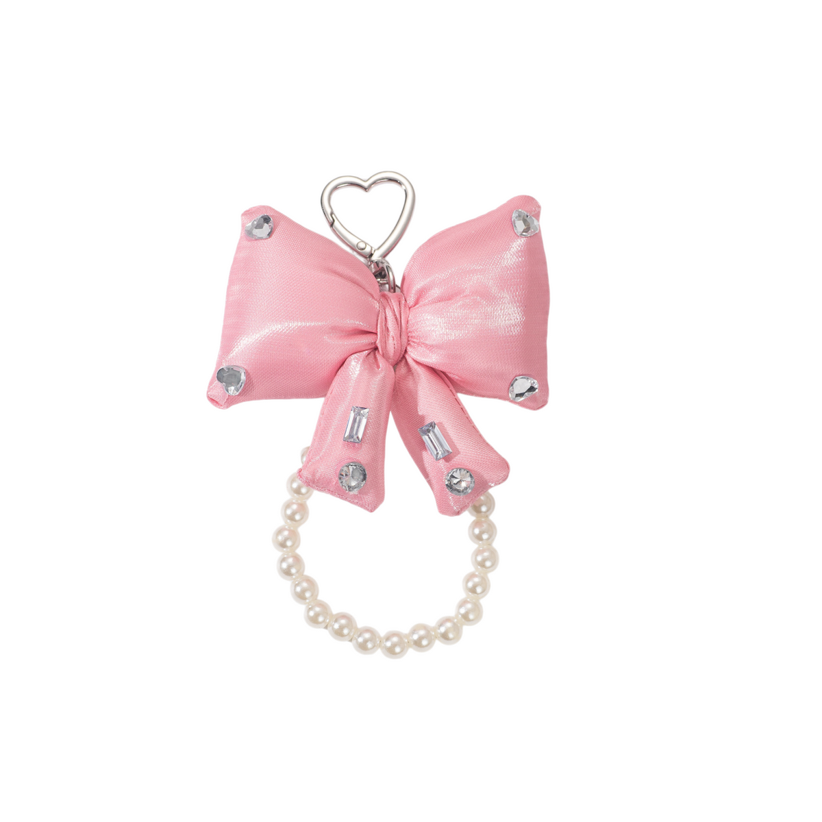 Rhinestone Bow Bag Charm - Sparkly Pearl Keychain