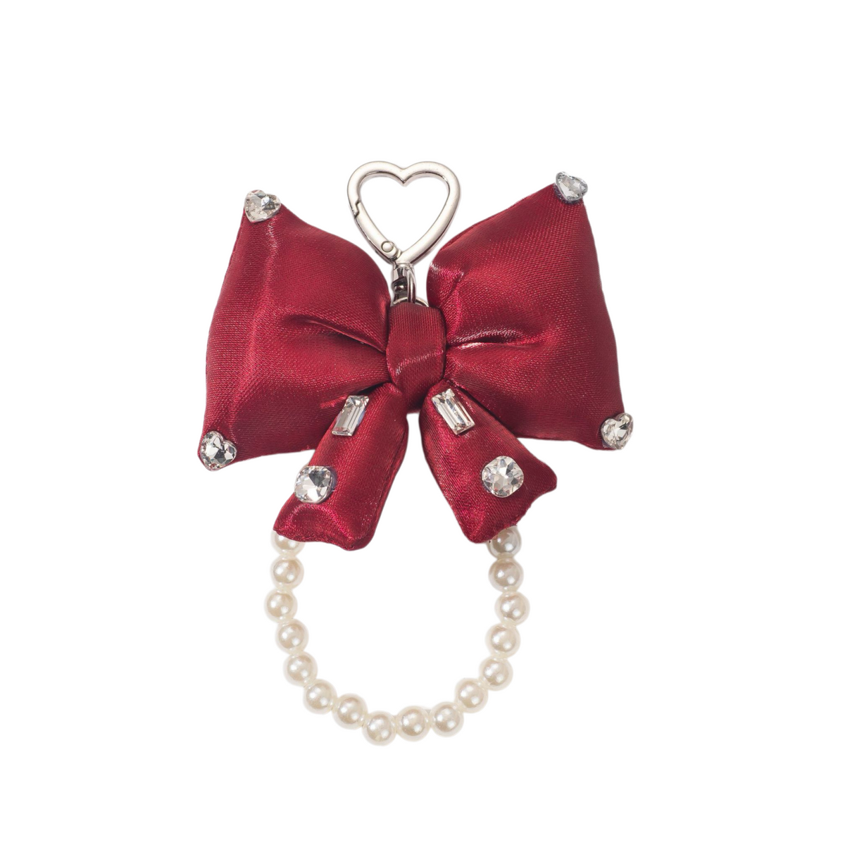 Rhinestone Bow Bag Charm - Sparkly Pearl Keychain