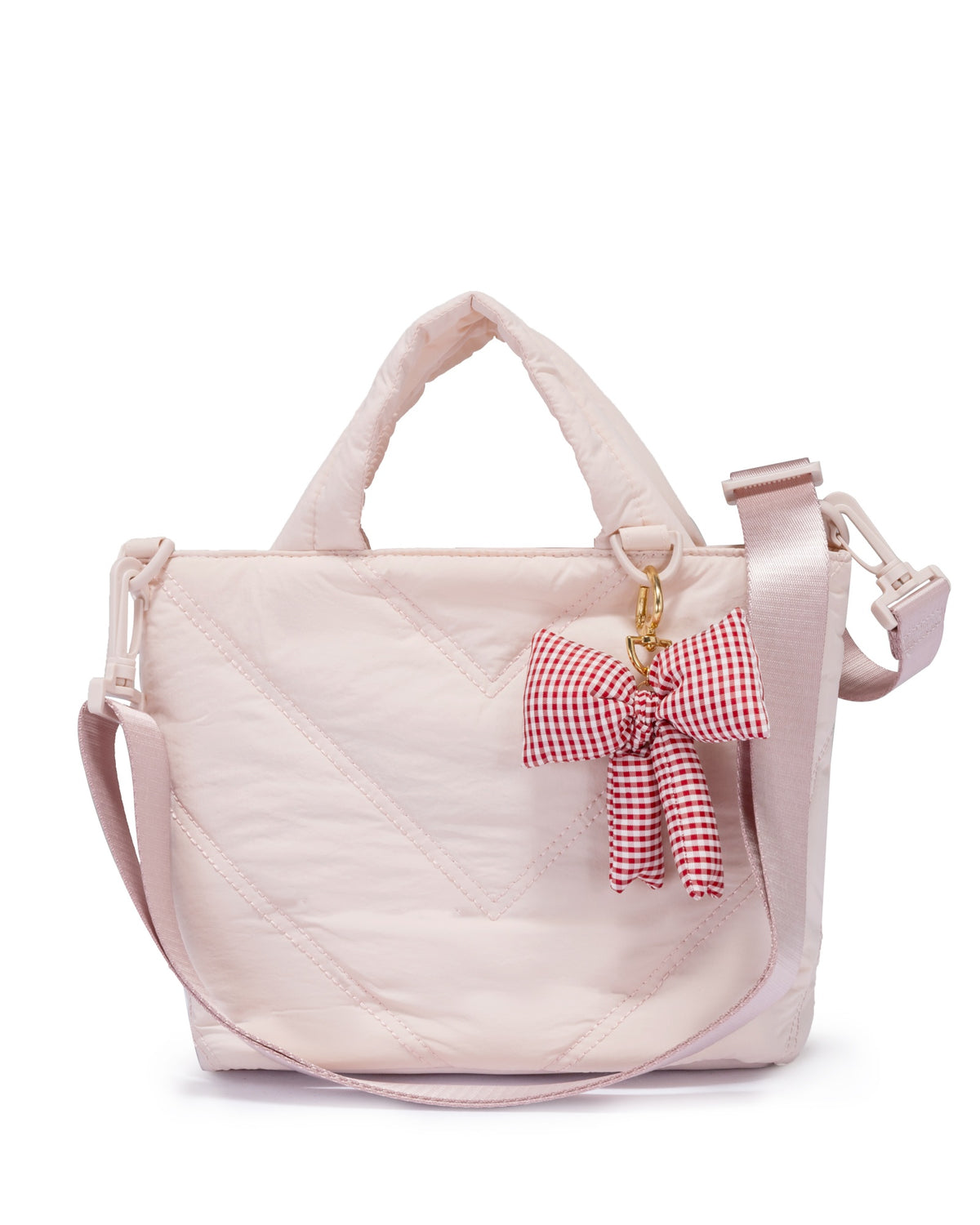 Mini Puffer Tote Bag - Crossbody Strap & Bow Charm