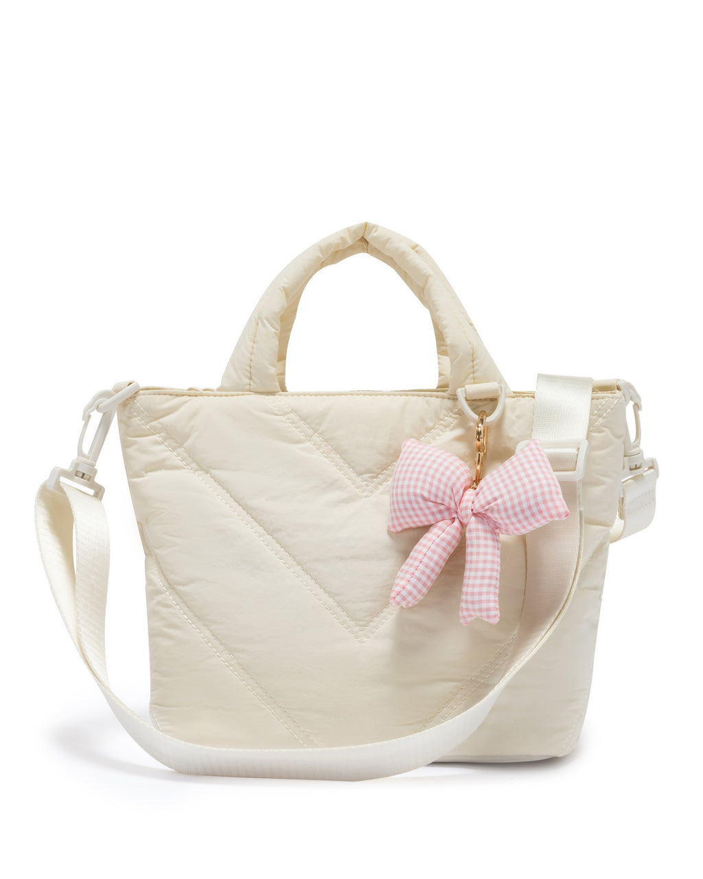 Mini Puffer Tote Bag - Crossbody Strap & Bow Charm