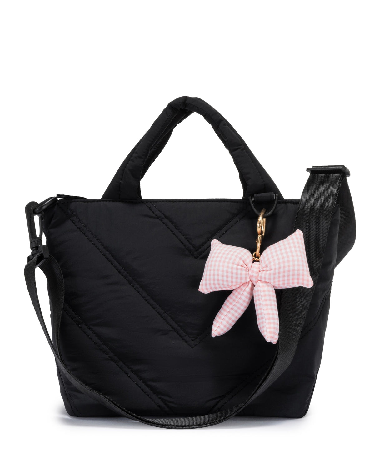 Mini Puffer Tote Bag - Crossbody Strap & Bow Charm