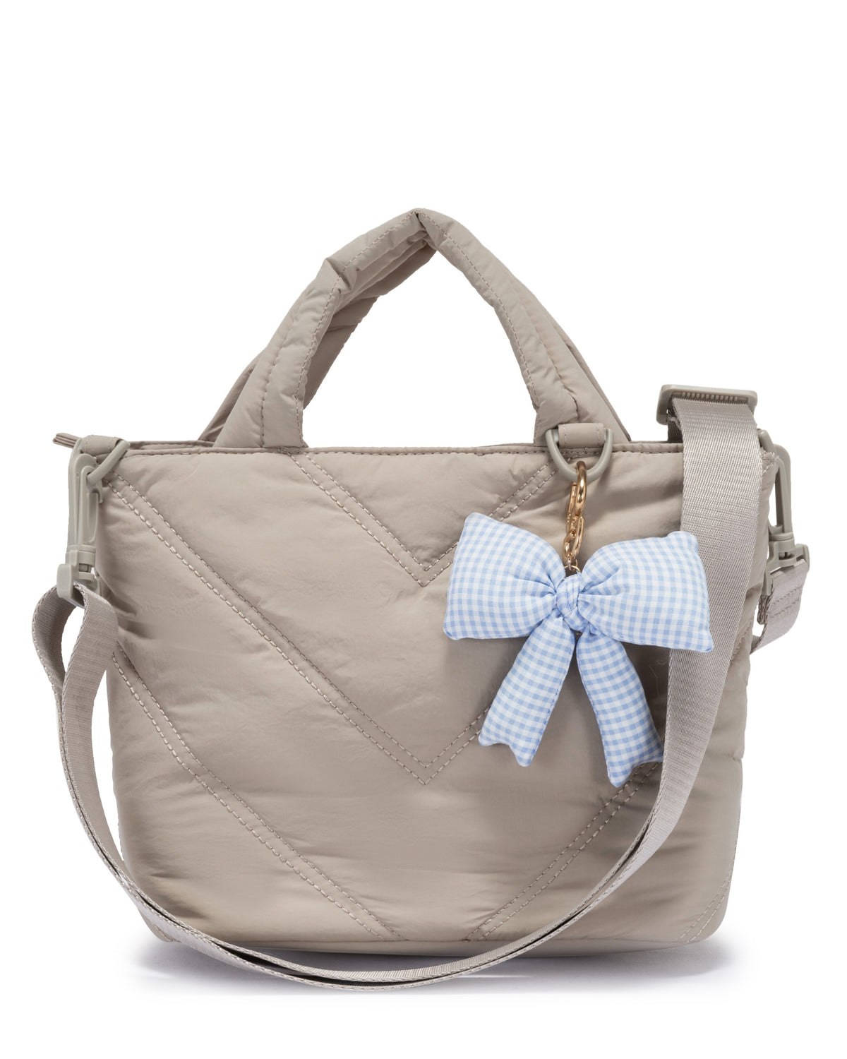 Mini Puffer Tote Bag - Crossbody Strap & Bow Charm