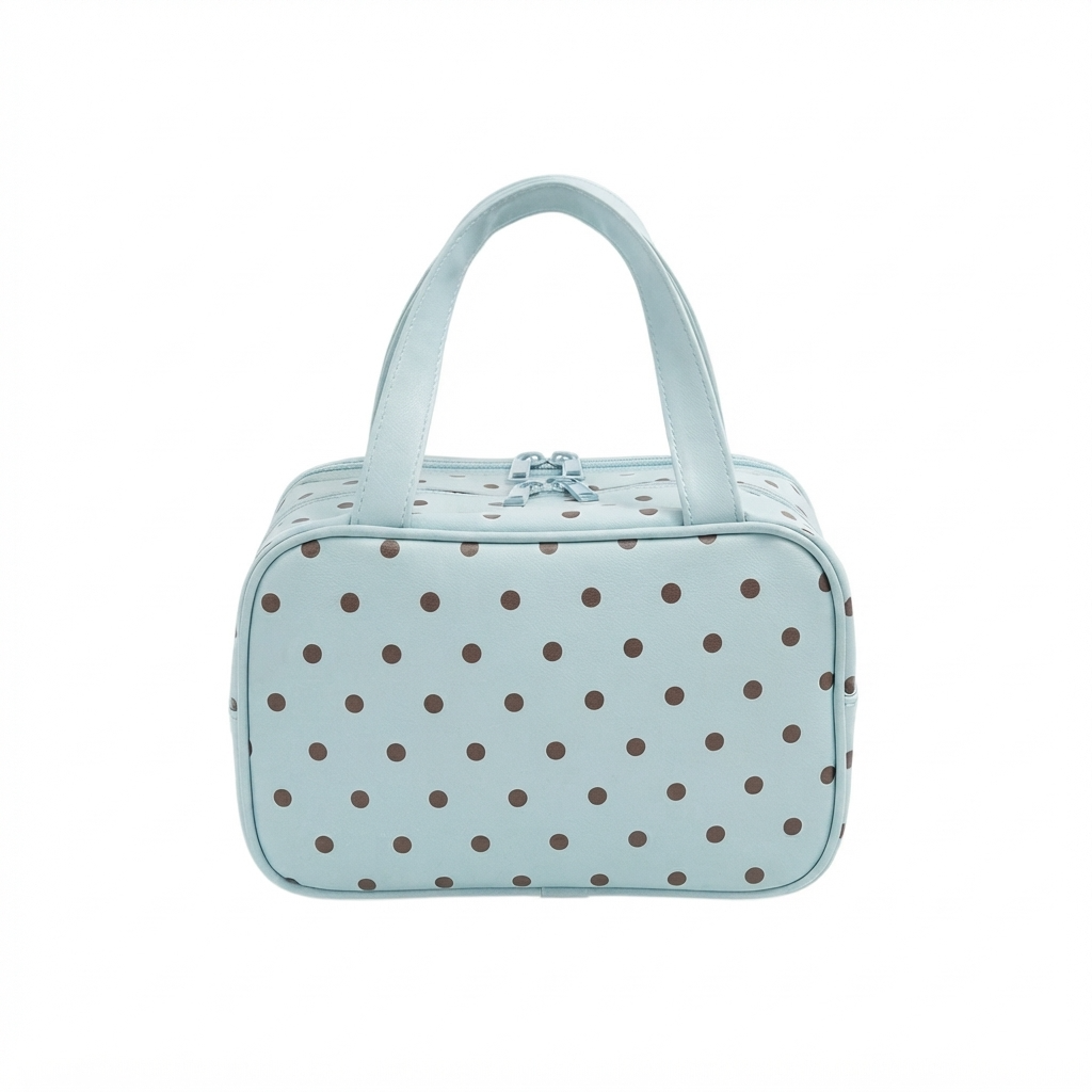 Polka Dot Travel Makeup Bag - 3-Zone Large Capacity Organizer