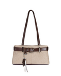 Belted Faux Leather Shoulder Bag with Leaf Charm