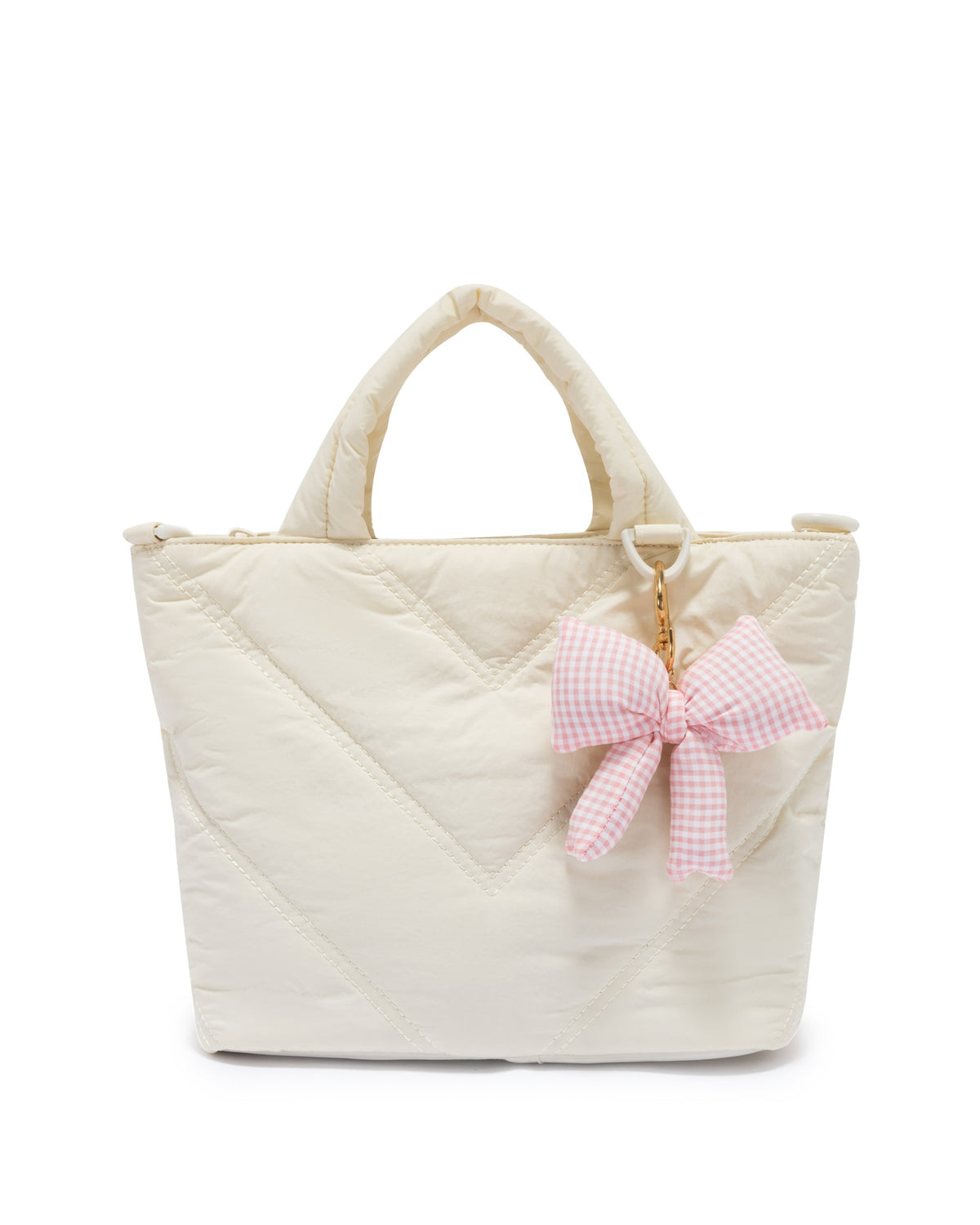 Mini Puffer Tote Bag - Crossbody Strap & Bow Charm