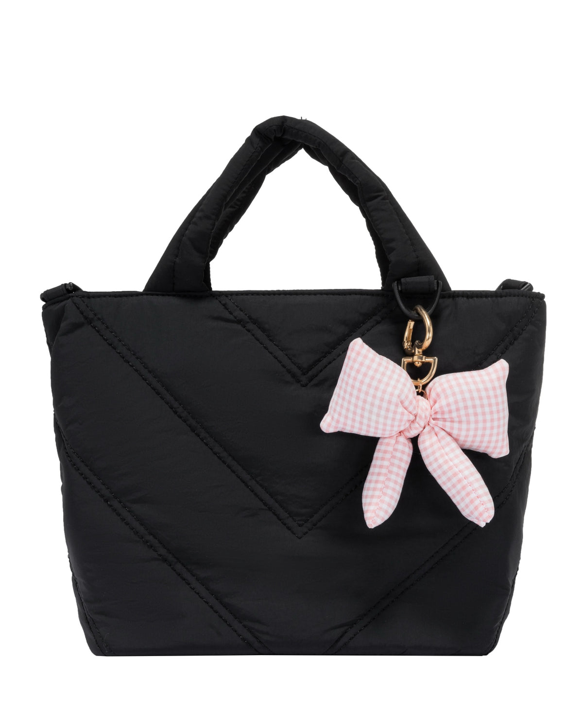 Mini Puffer Tote Bag - Crossbody Strap & Bow Charm