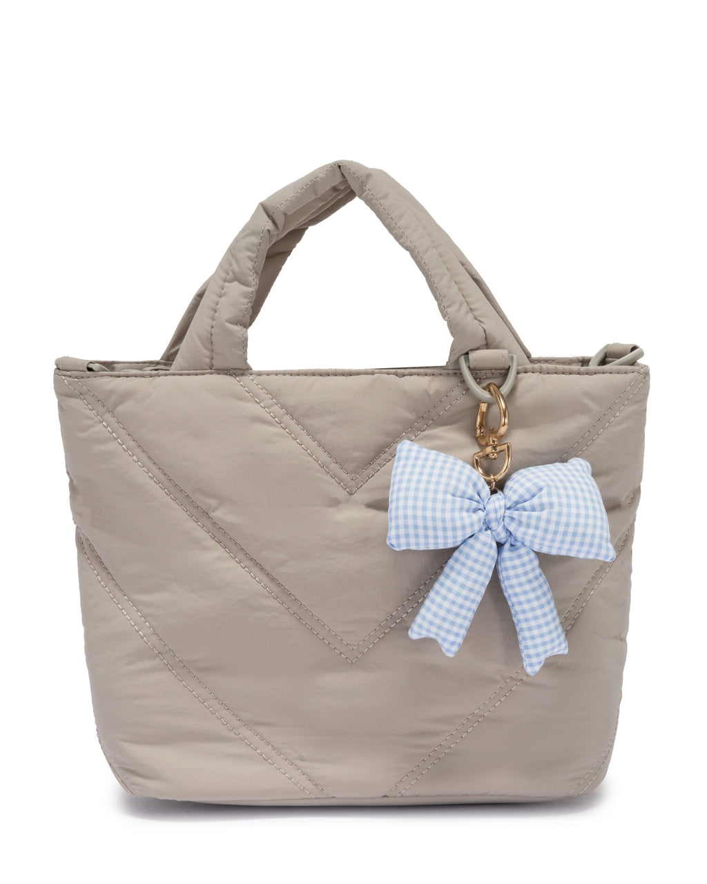 Mini Puffer Tote Bag - Crossbody Strap & Bow Charm
