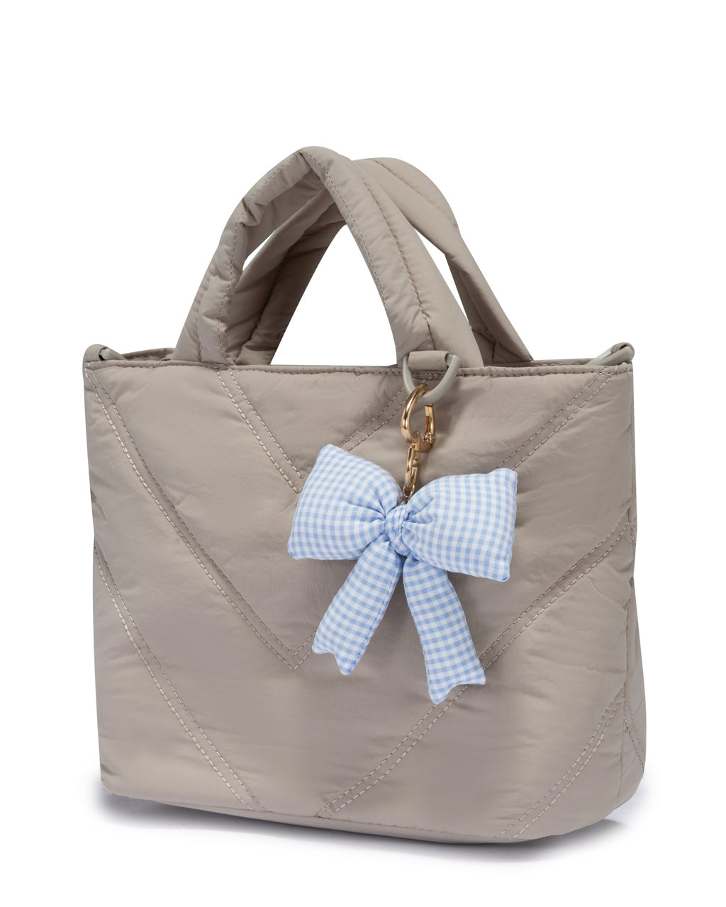 Mini Puffer Tote Bag - Crossbody Strap & Bow Charm