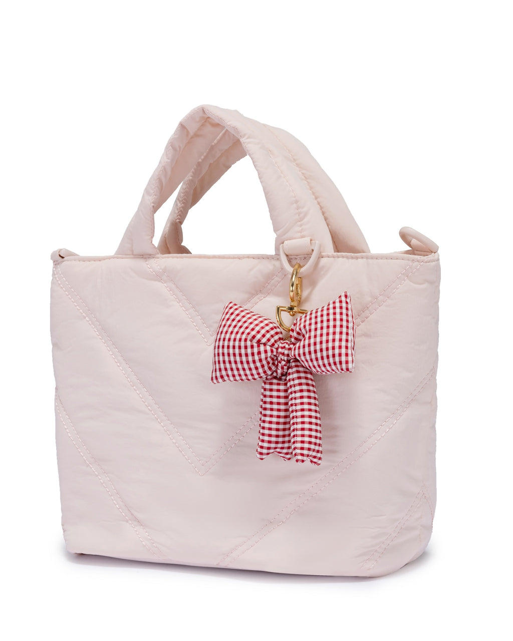 Mini Puffer Tote Bag - Crossbody Strap & Bow Charm