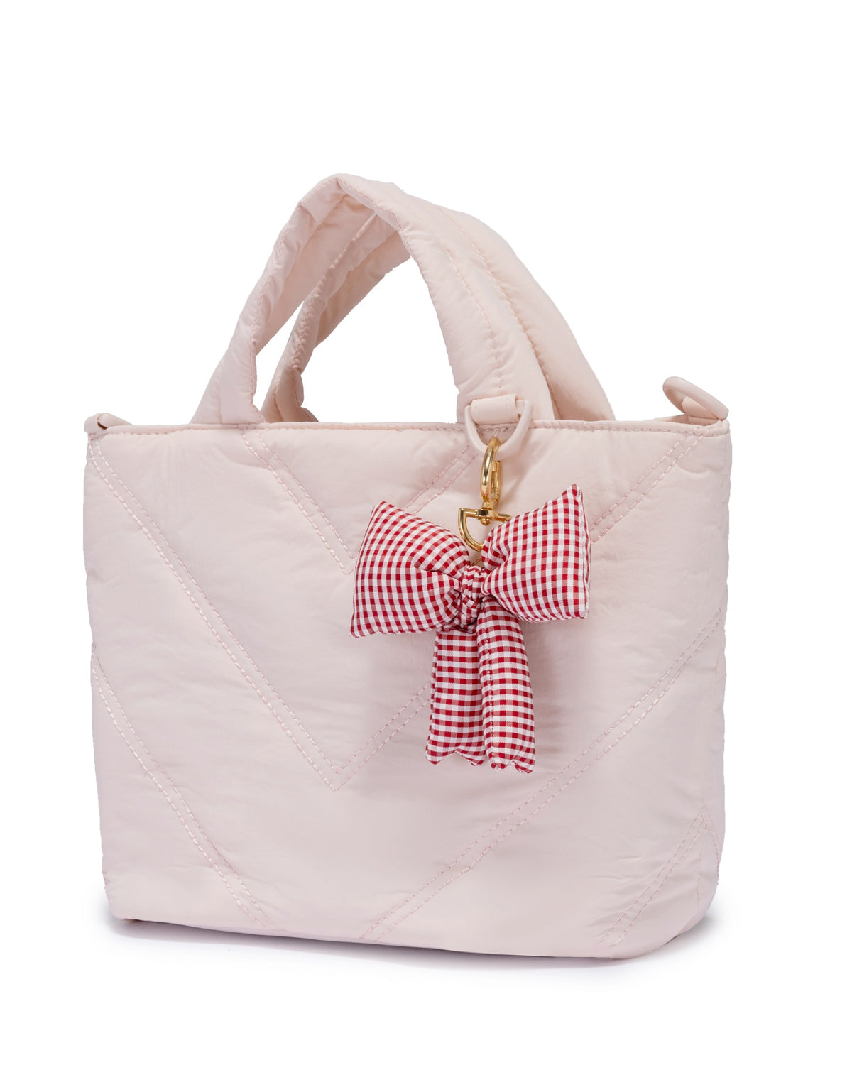 Mini Puffer Tote Bag - Crossbody Strap & Bow Charm