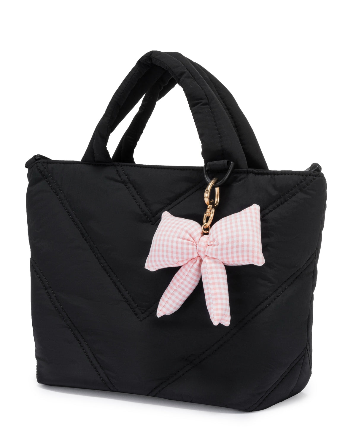 Mini Puffer Tote Bag - Crossbody Strap & Bow Charm