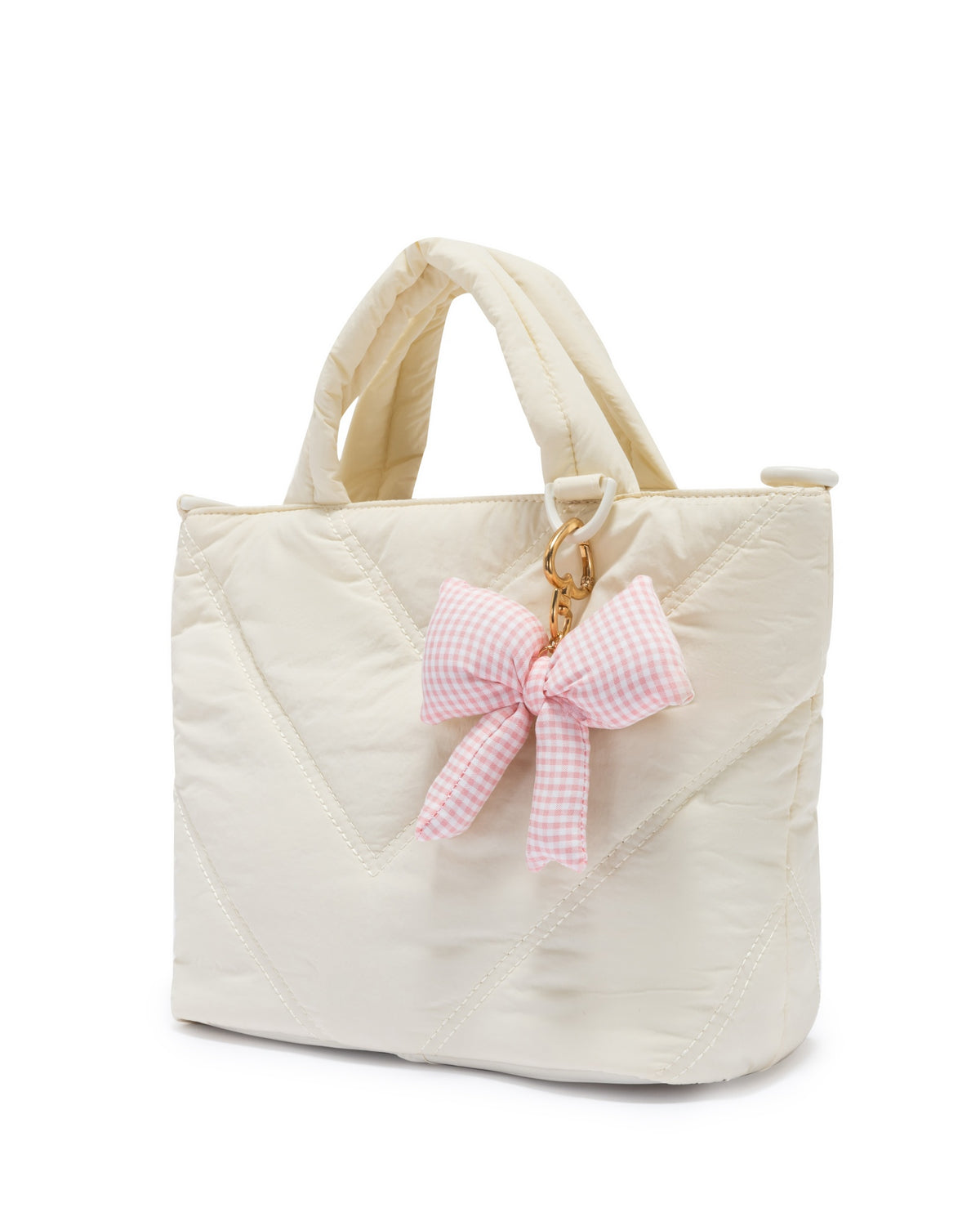 Mini Puffer Tote Bag - Crossbody Strap & Bow Charm