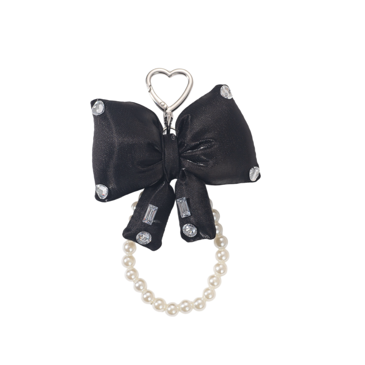 Rhinestone Bow Bag Charm - Sparkly Pearl Keychain