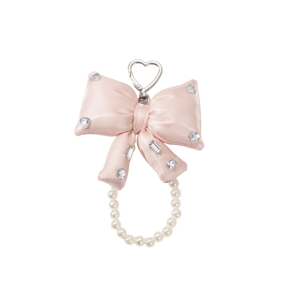 Rhinestone Bow Bag Charm - Sparkly Pearl Keychain