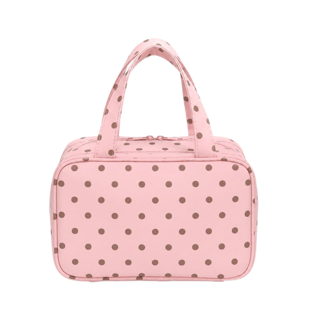 Polka Dot Travel Makeup Bag - 3-Zone Large Capacity Organizer